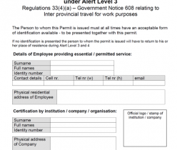 Permit to perform an essential or permitted service under Alert Level 3