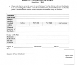Annexure C Form 1 Permit to Perform Essential Service Regulation 11B(3)
